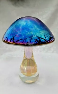 £42 • Buy Heron Glass Giant Azure Mushroom 18 Cm Tall - Gift Box - Handmade In Cumbria UK