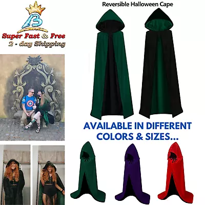 Mens Hooded Robe Womens Dress Long Cloak Reversible Black Red Green Purple Cape • $43.92