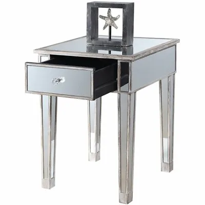 Convenience Concepts Gold Coast One-Drawer End Table In Mirrored Glass • $119.26