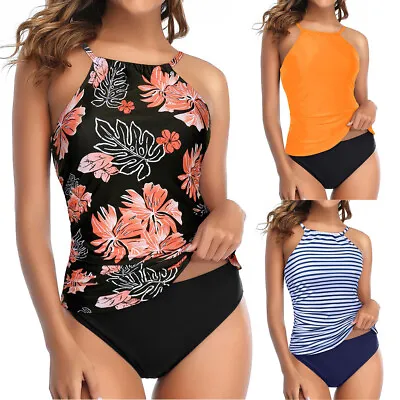 $25.89 • Buy Women Padded Tankini Set Bikini Bottoms Swimsuit Swimwear Two Piece Bathing Suit