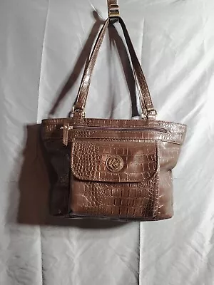 Kim Rogers Purse Faux Alligator Leather Shoulder Bag Handbag Purse Tote Brown • $17.95