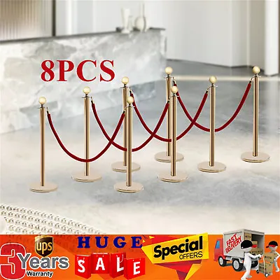 8 PCS Crowd Control Stanchion Gold Posts Set W/ Red Velvet Rope Queue Barrier  • $128.48