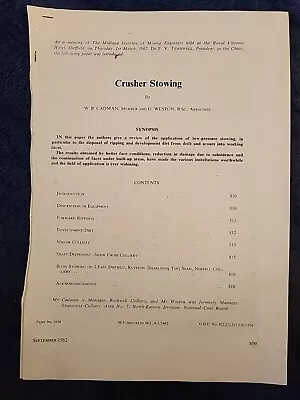 Coal Mining Article NCB Crusher Stowing Midland Institute Mining Engineers 1962 • £1.99