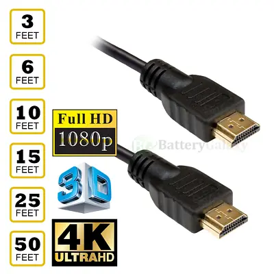 HDMI Cable 1.4 4K 3D HDTV PC Xbox ONE PS4 High Speed Plug 3 6 10 15 25 50 FT Lot • $2.99