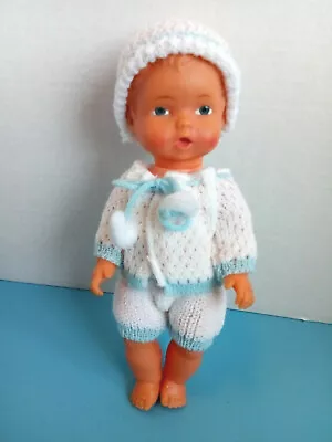 Vintage Vinyl 10  Jointed Doll( German?) (E S) W/New Blue & White Knit Outfit • $9.99