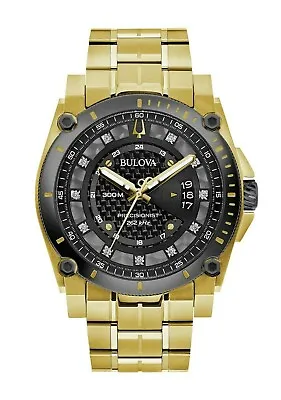 Bulova Men's Precisionist Diamond Accents Quartz Gold Tone 46MM Watch 98D156 • $285.99