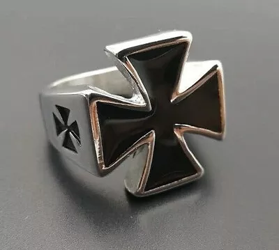 Men's Ring Christian Iron Cross Catholic Sterling Silver Plated STEEL Neo Gothic • $25