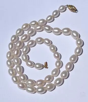 HONORA Cultured Pearl 14k Solid Gold Clasp Necklace 19.5  Long 10x7 Mm Pearl QVC • £201.81