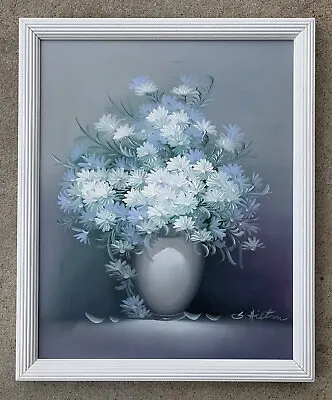 Vtg Oil Painting Modernist Floral Still Life Daisies Signed  1980s Mid Century • $75