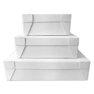 Oblong Cake Box White Corrugated Cardboard With Lid Wide Cake Dessert Bake Boxes • £5.99