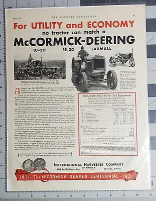 May 1931  McCormick-Deering The New 10-20 15-30 And Farmall Advertisement • $25