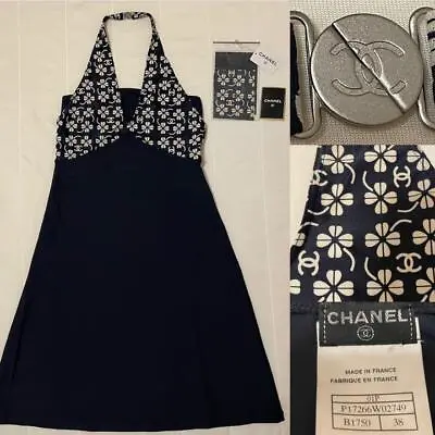 Used Chanel Halter Neck Dress Clover One Piece Cami Dress Women Size 38 • £1266.08