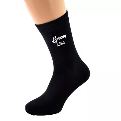 Personalised Retro Script Wedding Black Socks With Name N1288 • £5.49