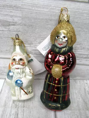 Authentic European Glass Blown Christmas Ornaments Set Of 2 Santa Mrs Claus NEW • $8.99