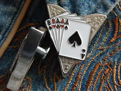  NEW PLAYING CARDS FULL HOUSE COLLAR TIPS (a Pair)SILVER METALWESTERN MAGICIAN • £20.99