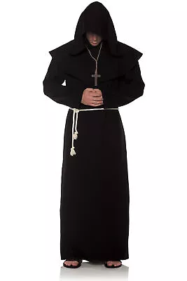 Black Priest Pastor Monk Robe Collar Attached Hood Religious Costume Adult Men • $23.75
