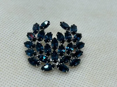 Vintage Signed B David Silver Tone Brooch Prong Set Blue Rhinestones. • $9.99