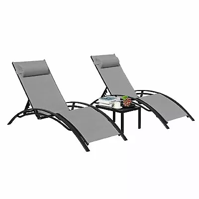 £149.99 • Buy Outdoor Garden Sun Lounger 3Pcs Set Recliner Bed Side Coffee Table Furniture