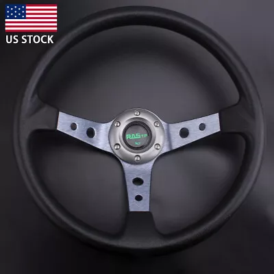 US Gray 6 Bolt Racing 350mm 14  95mm Deep Dish Steering Wheel With Horn Button • $30.99