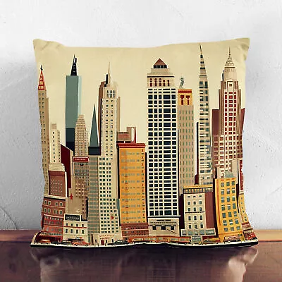 Plump Cushion City Of New York Mid Century Scatter Throw Pillow Cover Filled • £26.95