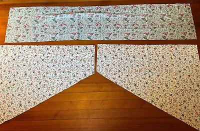 Vintage Laura Ashley Curtains Two Panels+ Long Valance Floral Roses Daisy Rare • $50
