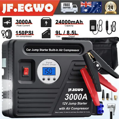 Portable 3000A Jump Starter With Air Compressor 12V Lithium Battery Booster Pack • $158.57