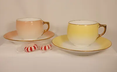 Vintage A.K. France Limoges Demitasse Cups And Saucers Pink & Yellow Gold Trim • $48