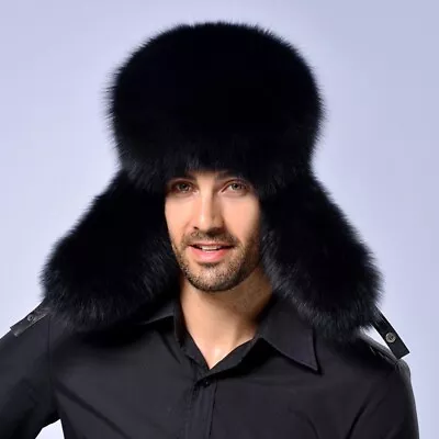 Men Real Fox Raccoon Fur Trapper Hat Real Sheepskin Earflaps Cap Winter Headwear • $44.19