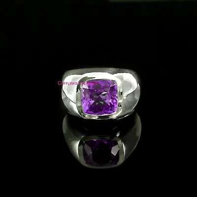 Natural Amethyst Gemstone With 925 Sterling Silver Ring For Men's #6677 • $80.75