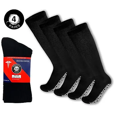 4 Pairs Of Non-Skid Over-The-Calf Diabetic Cotton Socks With Non Binding Top • $19.99