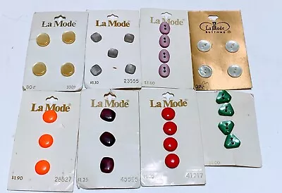 Lot Of 8 La Mode Buttons Original Cards (31)  3/8  7/16  & 1/2  New Old Stock • $8