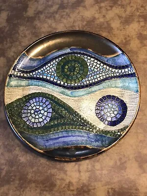 16” X 14.5” Round Wall Mosaic All Seeing Eye Shades Of Ocean Blue Aqua And Teal • $48