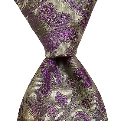 VERSE 9 Men's Necktie 58 3/8 X 3 7/8 Designer PAISLEY FLORAL Green/Purple EUC • $34.99