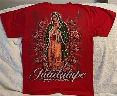 Virgen De Guadalupe Pray For Us Ruega Por Nosotros Rose Flower Red T-shirt • $11.27