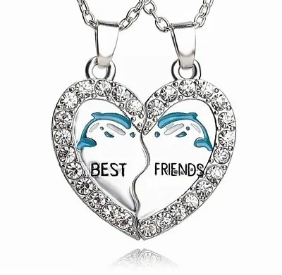£3.95 • Buy New Best Friend Necklace Dolphin Heart Silver Tone 2pcs/ Set BFF Friendship UK
