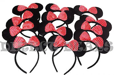 Minnie Mickey Mouse Ears Black Headbands 12 Pcs Polka Dot Party Favors Birthday • $14.99