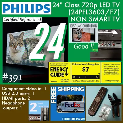 Philips 24  Class 720p LED TV (24PFL3603/F7) With Remote & Stand / NON SMART TV • $60.06