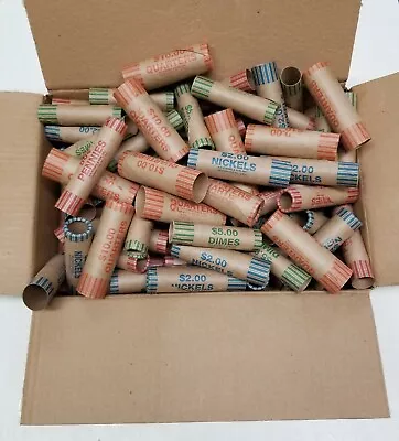 72 Rolls Preformed Coin Wrappers ASSORTED Paper Tubes Quarter Penny Nickel Dime • $7.95