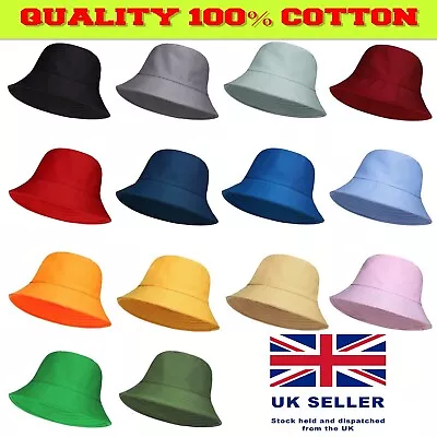 Cotton Bucket Hat Mens Ladies Adults Festival Fishing Bush Sun Beach Summer Cap • £5.45