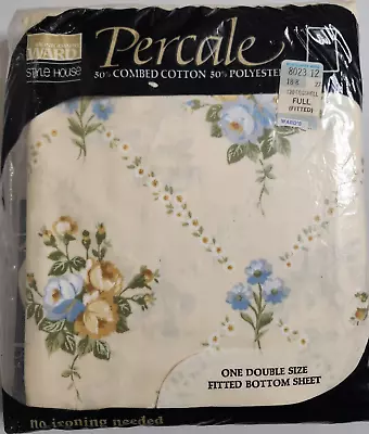 NEW Vintage Montgomery Ward Yellow Floral Trellis Rose Fitted Sheet FULL Percale • $24.99