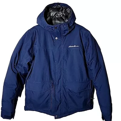 Eddie Bauer Men L Down Weatheredge Hood Full Zip Puffer Outdoor Parka Jacket • $64.35