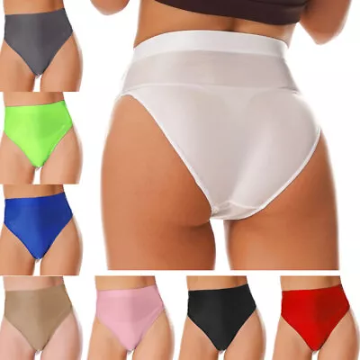 Womens Glossy High Waist Panty Briefs High Cut Rave Underwear Booty Dance Shorts • £5.27