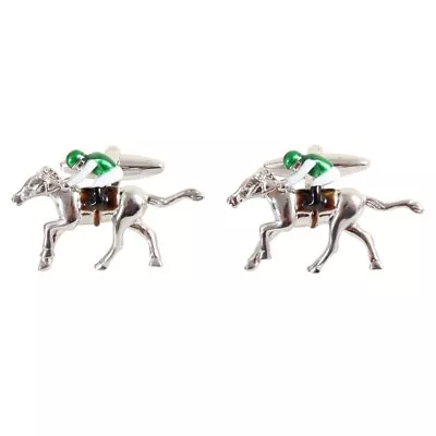 Mens Cufflinks Race Horse And Jockey 3D Rhodium Plate 901211 • £19.99