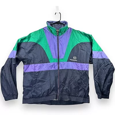 Vintage Sergio Tacchini Men's Size 42 Nylon Track Jacket Purple Retro Colorblock • $42.88