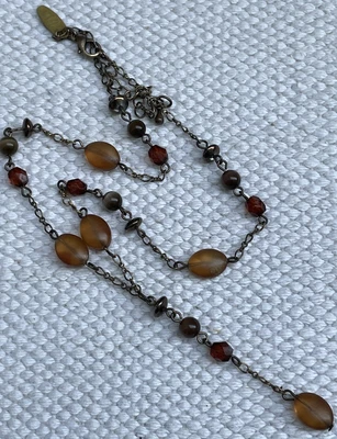 $22 • Buy Vintage Necklace Wired Glass Bead Y Drop Fall Warm Browns Signed Jewelry