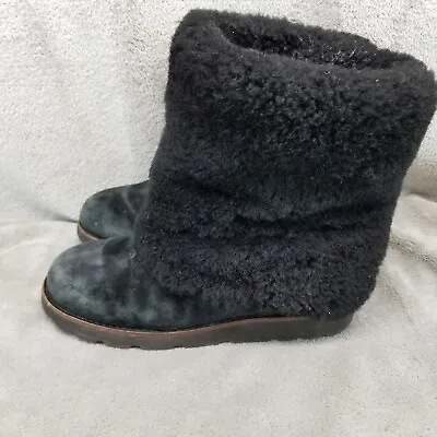 UGG Shoes Womens Size 8 Australia Maylin Black Suede Fur Ankle Boots • £27.96