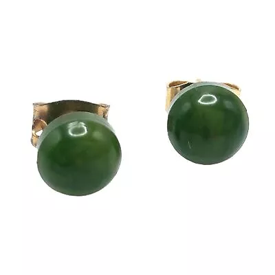 Vintage Jade Button Stud Earrings Small 6 Mm • $19.99