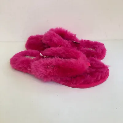 Ugg Fluff Flip Flop Logo Rock Rose Pink Shearling Sandal Us 12 / Eu 43 / Uk 10 • $89