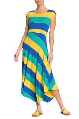 Spense Striped Cap Sleeve Asymmetrical Midi Dress Size XS Multicolor NEW Summer • $6.99