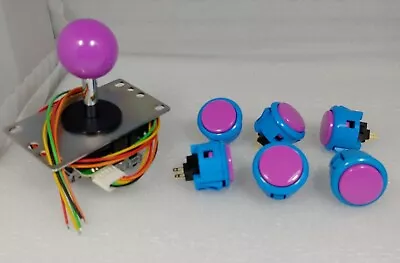 $36.80 • Buy Japan Sanwa Mix Buttons Blue Violet X 6 & Violet Joystick 8YT- Arcade Parts